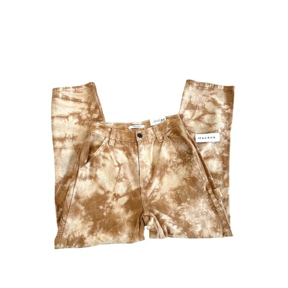 PAC SUN~ Women’s Tie-Dye Carpenter Pants Brown High-Waist Straight Leg Casual - Picture 14 of 16